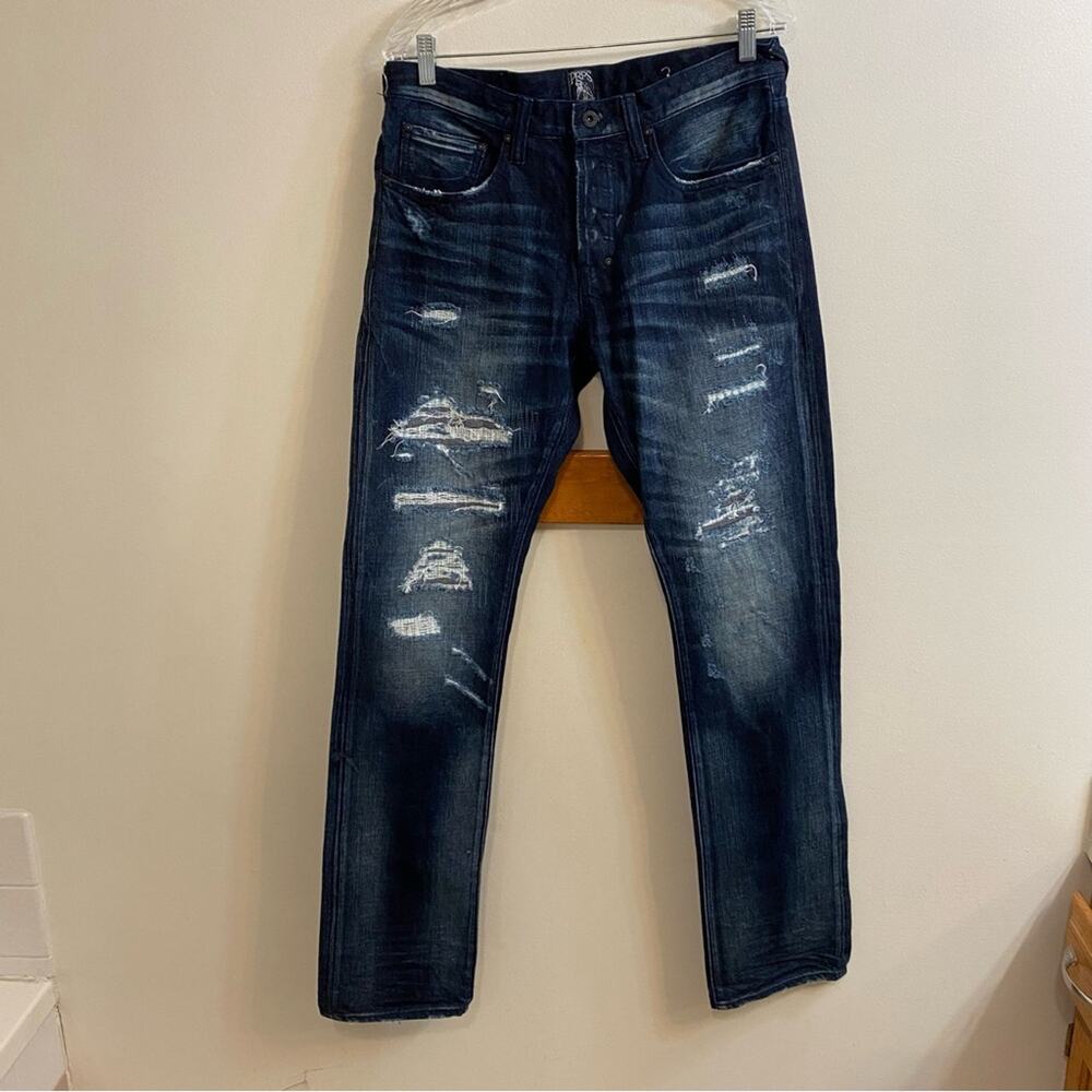 PRPS Demon Style Distressed Dark Wash Faded Jeans Button Fly Men’s Sz‎ 32x32